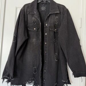 American Bazi Black Distressed Denim Jacket 2X